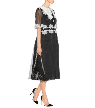 Shop Dolce & Gabbana Lace-trimmed Silk-blend Dress In Eero
