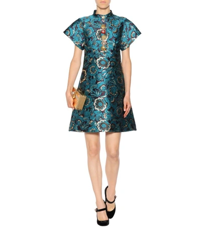 Shop Dolce & Gabbana Floral-jacquard Dress In Blue