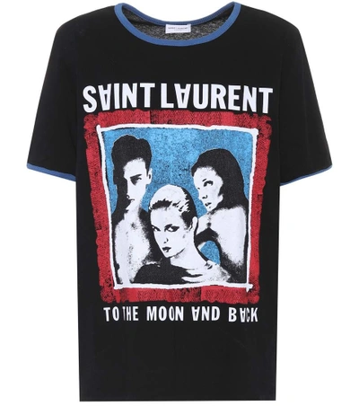 Shop Saint Laurent Printed Cotton T-shirt In Eoir Délavé