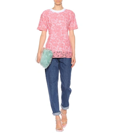 Shop Miu Miu Lace Cotton T-shirt In Pink