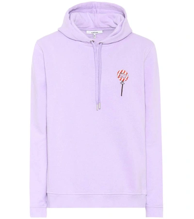 Ganni Lott Isoli Embroidered Cotton-jersey Hooded Sweatshirt In Pastel Lilac