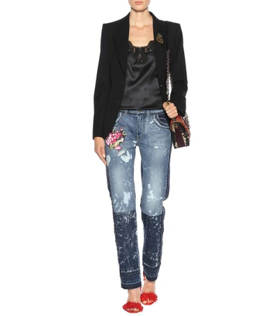Shop Dolce & Gabbana Embroidered Jeans In Blue