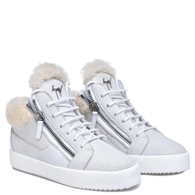Shop Giuseppe Zanotti - White Ram Skin Mid-top Sneaker Kriss In Grey