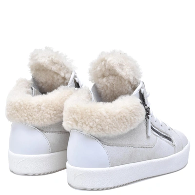 Shop Giuseppe Zanotti - White Ram Skin Mid-top Sneaker Kriss In Grey