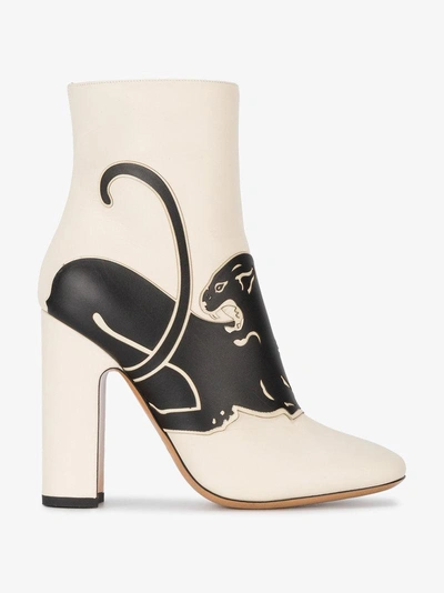 Shop Valentino Ivory Leather Panther 115 Ankle Boots