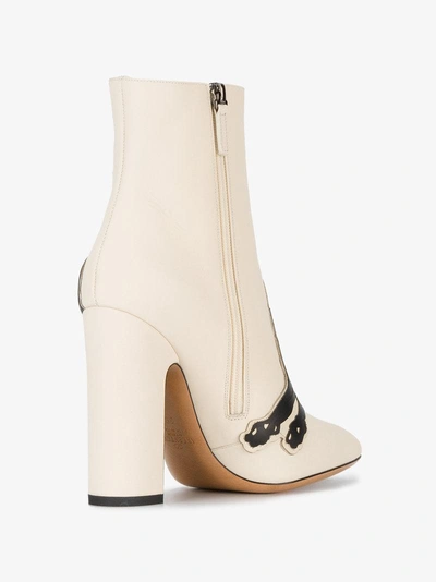 Shop Valentino Ivory Leather Panther 115 Ankle Boots