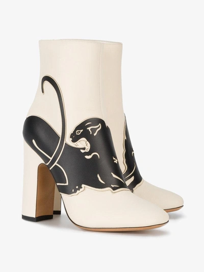 Shop Valentino Ivory Leather Panther 115 Ankle Boots