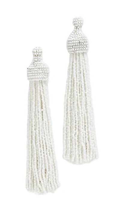 Shop Kenneth Jay Lane Tassel Earrings In White