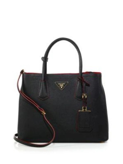 Prada Saffiano Cuir Medium Double Bag In Black-red