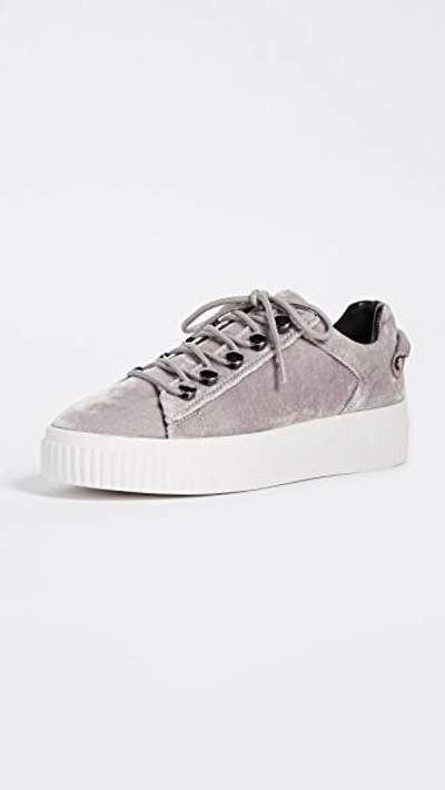 Shop Kendall + Kylie Rae Velvet Platform Sneakers In Grey