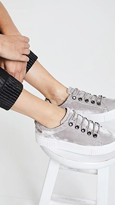 Shop Kendall + Kylie Rae Velvet Platform Sneakers In Grey