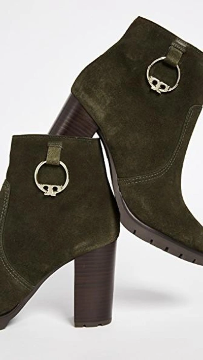 Shop Tory Burch Sofia 80mm Lug Sole Booties In Dark Boxwood