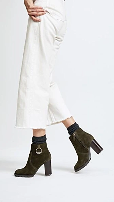 Shop Tory Burch Sofia 80mm Lug Sole Booties In Dark Boxwood