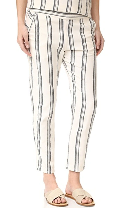 Hatch Woman Cassie Striped Cotton Tapered Pants Ecru In Black/white Stripe