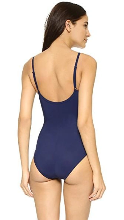 Shop Karla Colletto Skinny Scoop Swimsuit In Navy