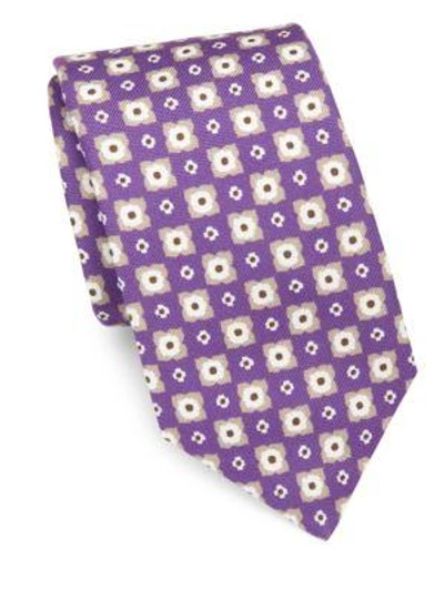 Shop Isaia Medallion-print Silk Tie In Purple