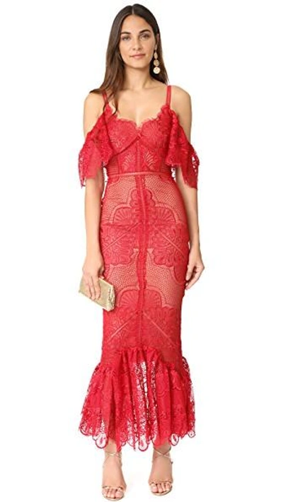 Shop Marchesa Notte Off Shoulder Gown In Red