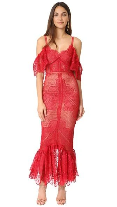 Shop Marchesa Notte Off Shoulder Gown In Red