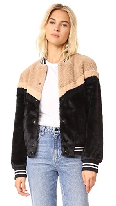 Shop Free People Mixed Faux Fur Bomber In Black