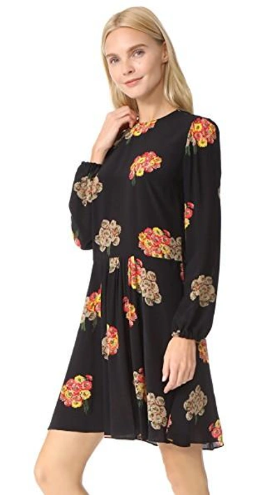 Shop Red Valentino Long Sleeve Floral Dress In Black