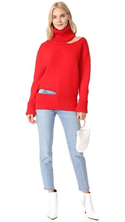 Shop Monse Cutout Turtleneck Sweater In Red