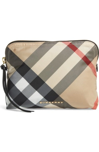 Shop Burberry Large Check Zip Pouch - Brown In Camel