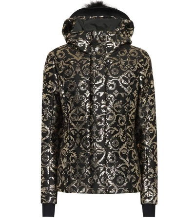 Shop Fendi Fur-trimmed Jacquard Ski Jacket In Black