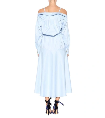 Shop Anna October Cotton-blend Off-the-shoulder Dress In Blue