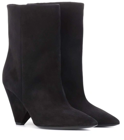 Saint Laurent 85mm Niki Suede Ankle Boots In Black