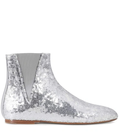 Shop Loewe Sequined Ankle Boots In Silver