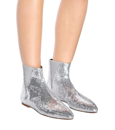 Shop Loewe Sequined Ankle Boots In Silver