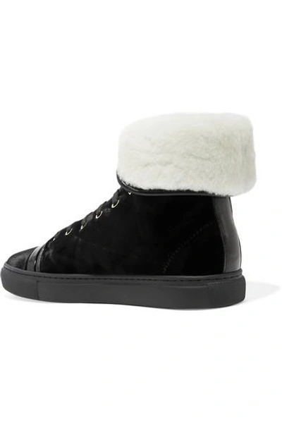 Shop Lanvin Shearling-lined Velvet High-top Sneakers