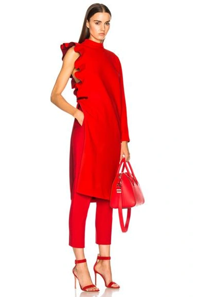 Shop Givenchy Ruffle Sleeve One Shoulder Dress In Red