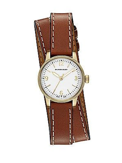Shop Burberry Utilitarian Goldtone Stainless Steel & Leather Double-wrap Watch