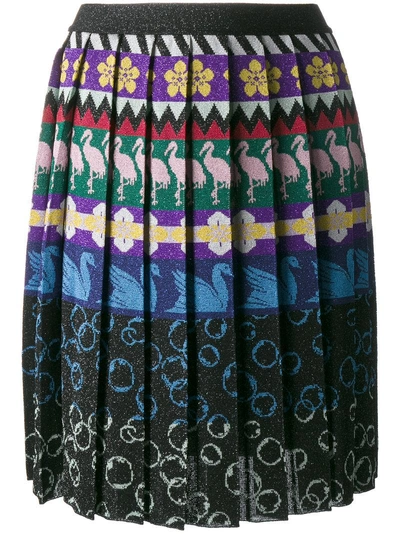 Shop Mary Katrantzou Mandy Pleated Swan Print Skirt - Multicolour