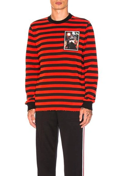 Shop Givenchy Destroyed Striped Sweatshirt In Red,black,stripes