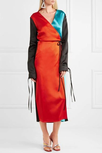 Shop Attico Grace Color-block Satin Wrap Dress