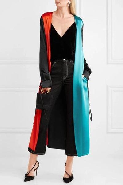 Shop Attico Grace Color-block Satin Wrap Dress