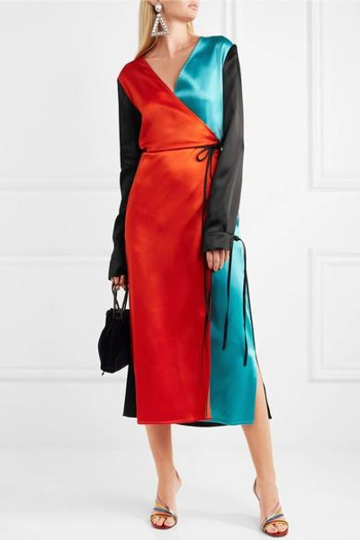 Shop Attico Grace Color-block Satin Wrap Dress