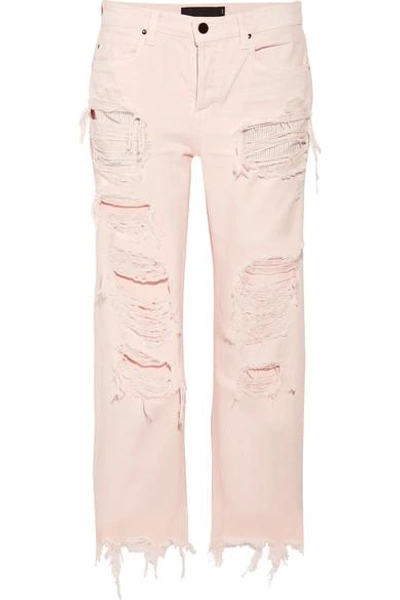 Shop Alexander Wang Rival Cropped Distressed High-rise Straight-leg Jeans In Baby Pink