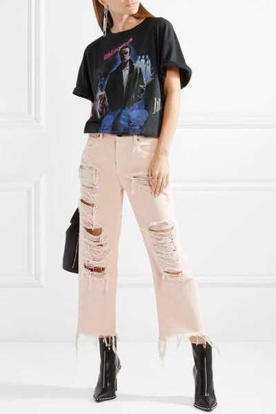 Shop Alexander Wang Rival Cropped Distressed High-rise Straight-leg Jeans In Baby Pink