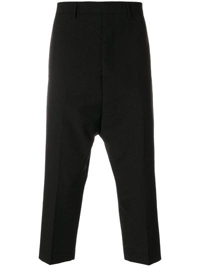 Shop Rick Owens Cropped Dropped Crotch Trousers