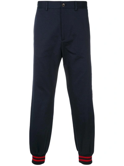 Shop Gucci Fitted Cuff Track Pants In Blue