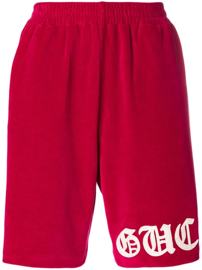Shop Gucci Embroidered Velvet Track Shorts - Rot In Red