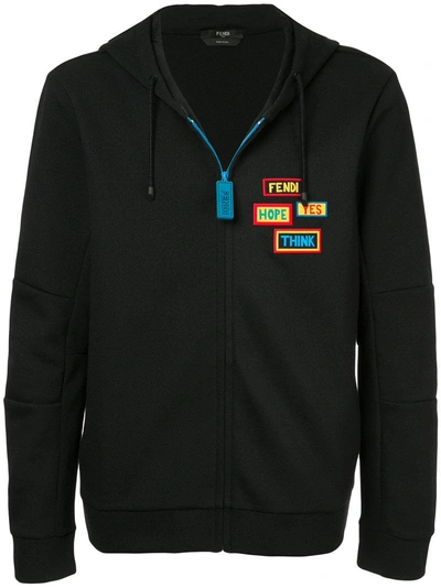 Shop Fendi Badge Patch Zip Hoodie In F0gme