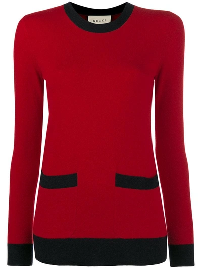 Shop Gucci Crew Neck Cashmere Jumper With Front Pockets - Red