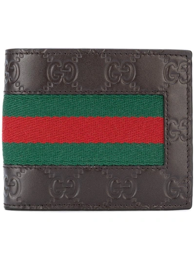Shop Gucci -  Signature Web Wallet  In Brown