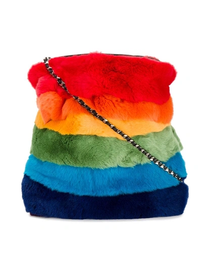 Shop Les Petits Joueurs Trilly Rainbow Fur Shoulder Bag - Multicolour