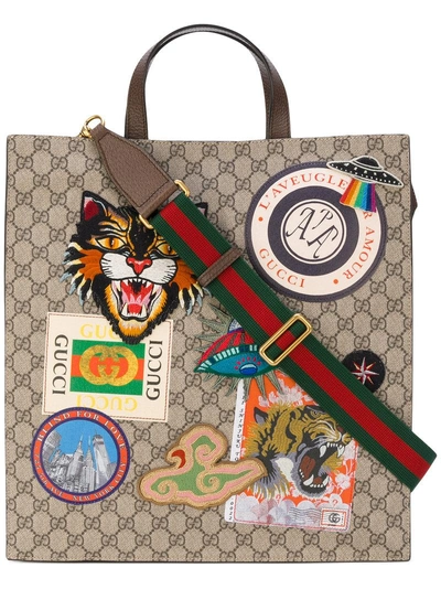 Shop Gucci Gg Supreme Applique Tote Bag