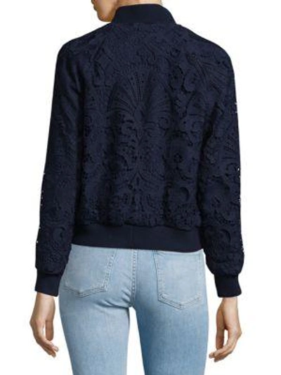Shop Alice And Olivia Embroidered Bomber Jacket In Sapphire